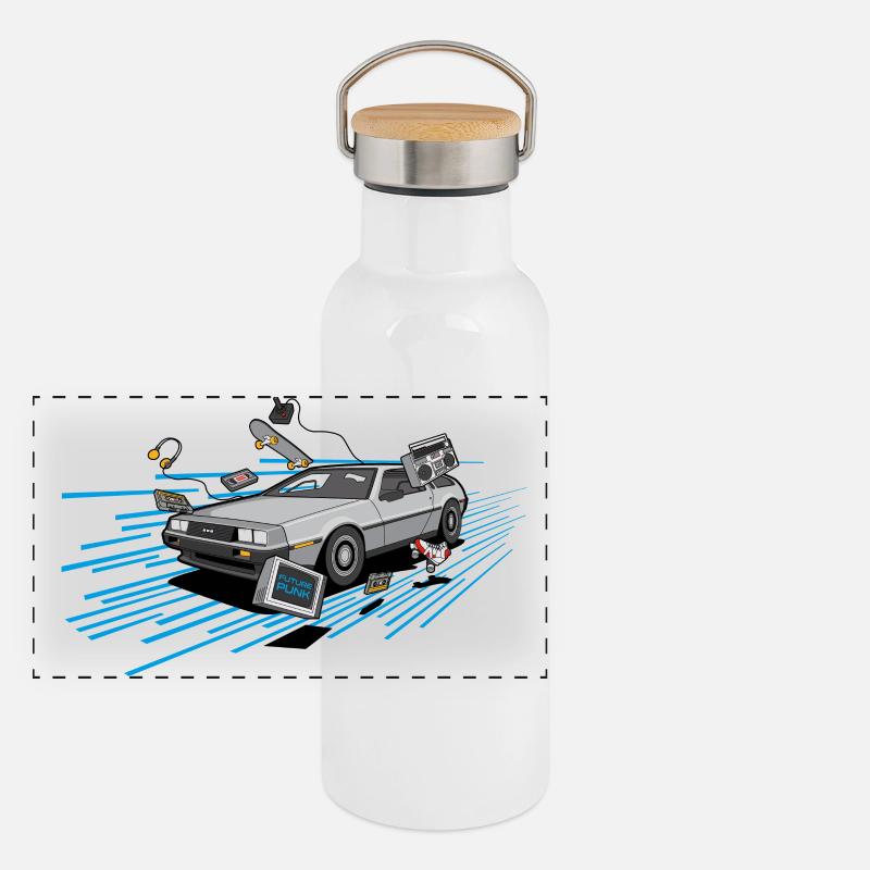 Delorean Oldtimer Youngtimer Retro Future bleu 80s Gourde isotherme avec bouchon en bambou