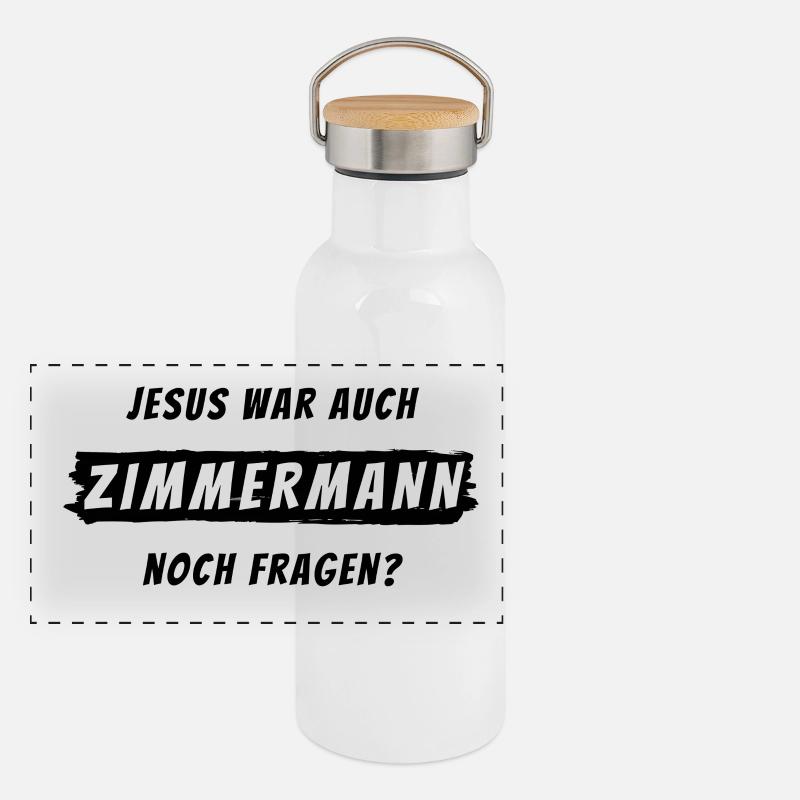 Zimmermann Geschenk Spruch Handwerker Panorama Thermosflasche mit Bambusdeckel