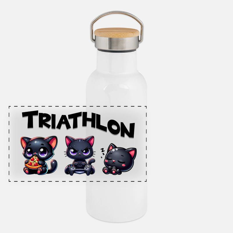 Triathlon Triathlete Cat Panorama Thermosflasche mit Bambusdeckel
