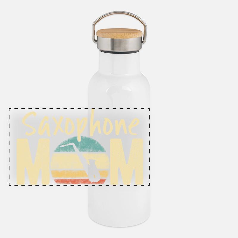 Saxophone Maman Rétro Vintage Marching Band Design Gourde isotherme avec bouchon en bambou