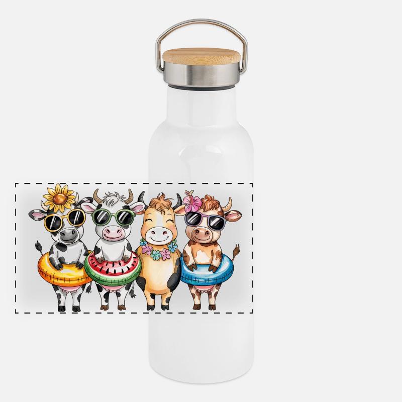 Vaches d’été Gourde isotherme avec bouchon en bambou