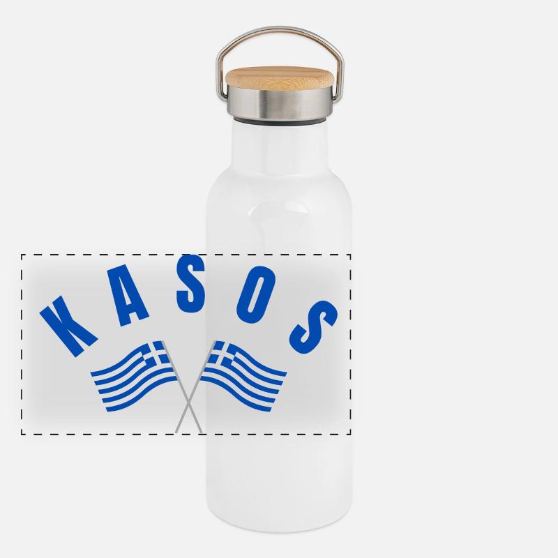 Drapeaux grecs de Kasos croisés Gourde isotherme avec bouchon en bambou