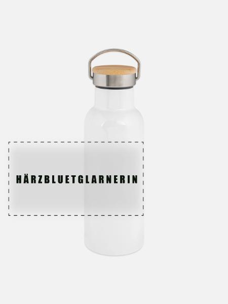 Härzbluetglarnerin, Canton of Glarus, Switzerland - Panoramic Thermal Bottle with Bamboo Lid - white - Front