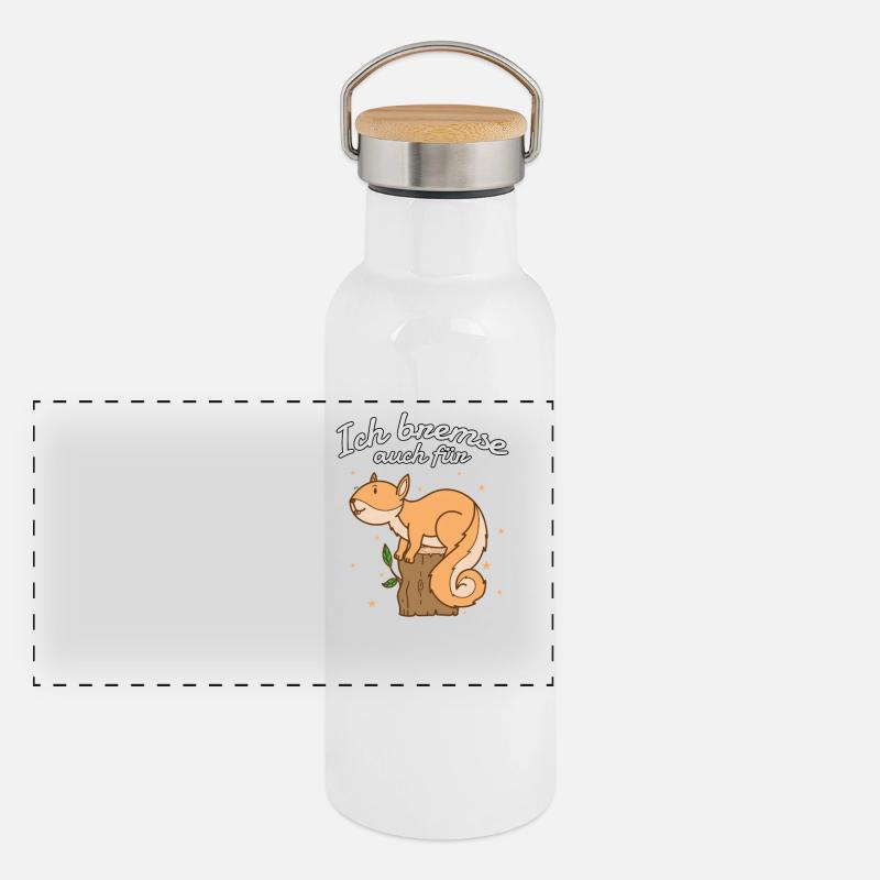 Ich bremse auch für Eichhörnchen auf Baumstumpf Panorama Thermosflasche mit Bambusdeckel