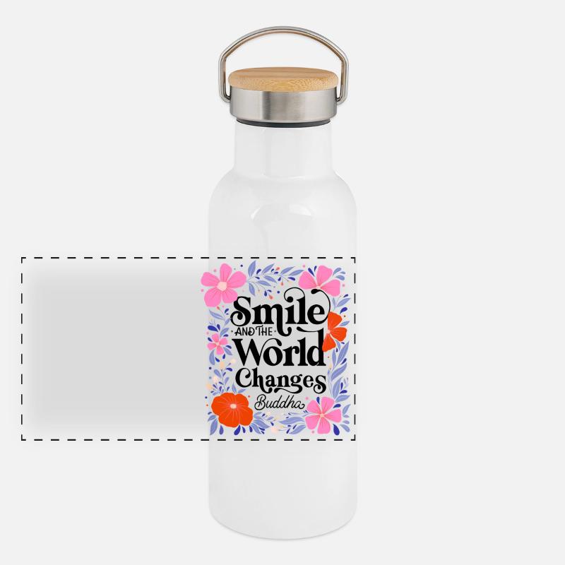 Changez le monde et souriez Gourde isotherme avec bouchon en bambou
