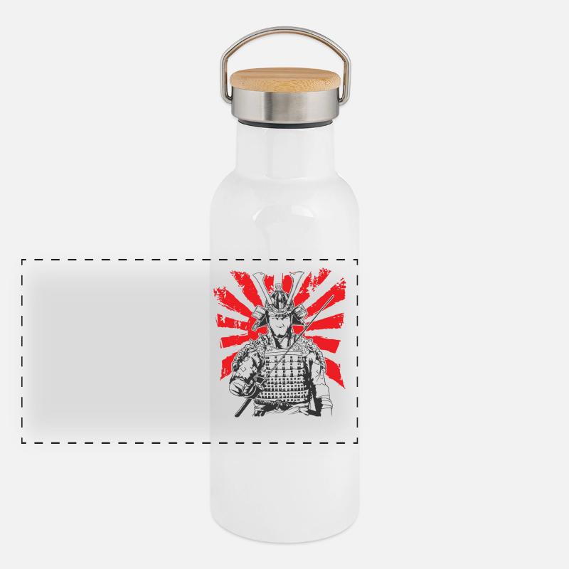 Samurai Schwert Samurai Krieger mit Rüstung Panorama Thermosflasche mit Bambusdeckel