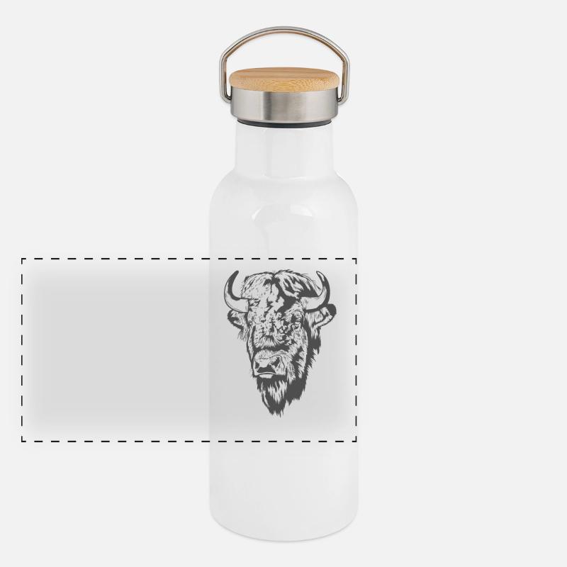 Bison Kopf Tier Panorama Thermosflasche mit Bambusdeckel