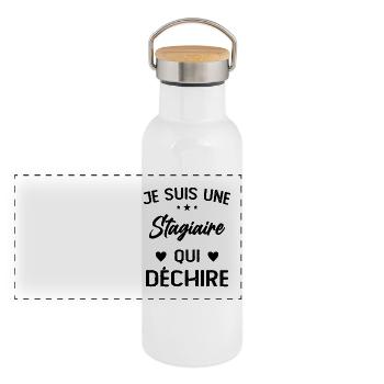 Je Suis Une Stagiaire Qui Déchire - Gourde isotherme avec bouchon en bambou - blanc - Devant