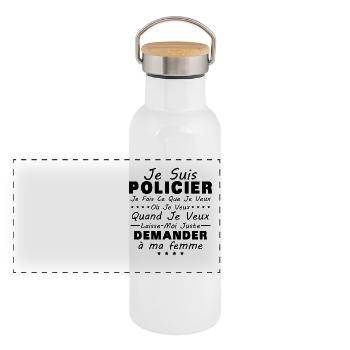 Policier En Couple Idée Cadeau Pour Mon Mari - Gourde isotherme avec bouchon en bambou - blanc - Devant