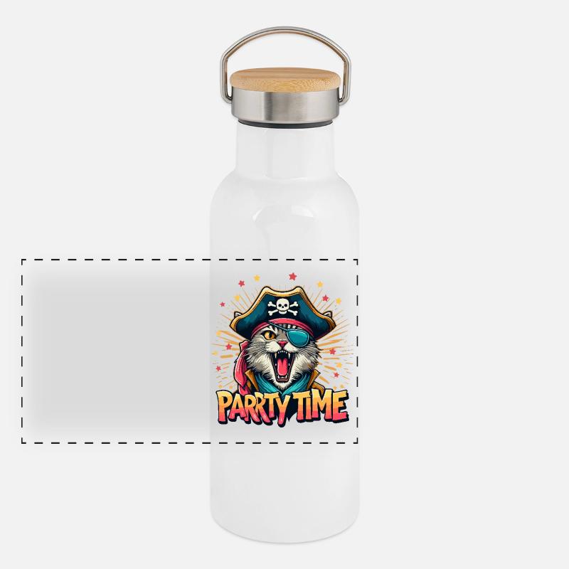 Chat Pirate Carnaval Costume Cologne Alaaf Anniversaire Gourde isotherme avec bouchon en bambou