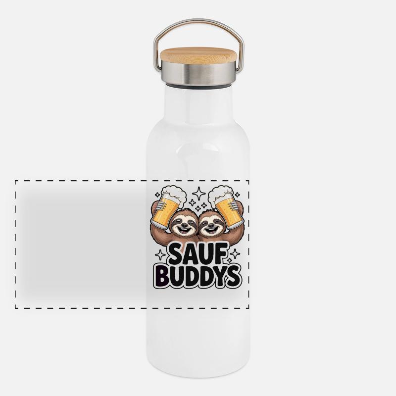 Sauf Buddys Sloth Faultier | Bier Panorama Thermosflasche mit Bambusdeckel