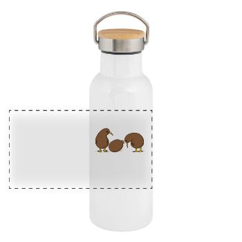 Deux kiwis avec un kiwi - Gourde isotherme avec bouchon en bambou - blanc - Devant