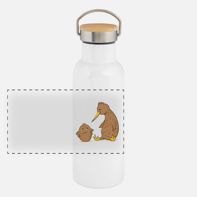 Kiwi bird talks to kiwi fruit Panoramic Thermal Bottle with Bamboo Lid