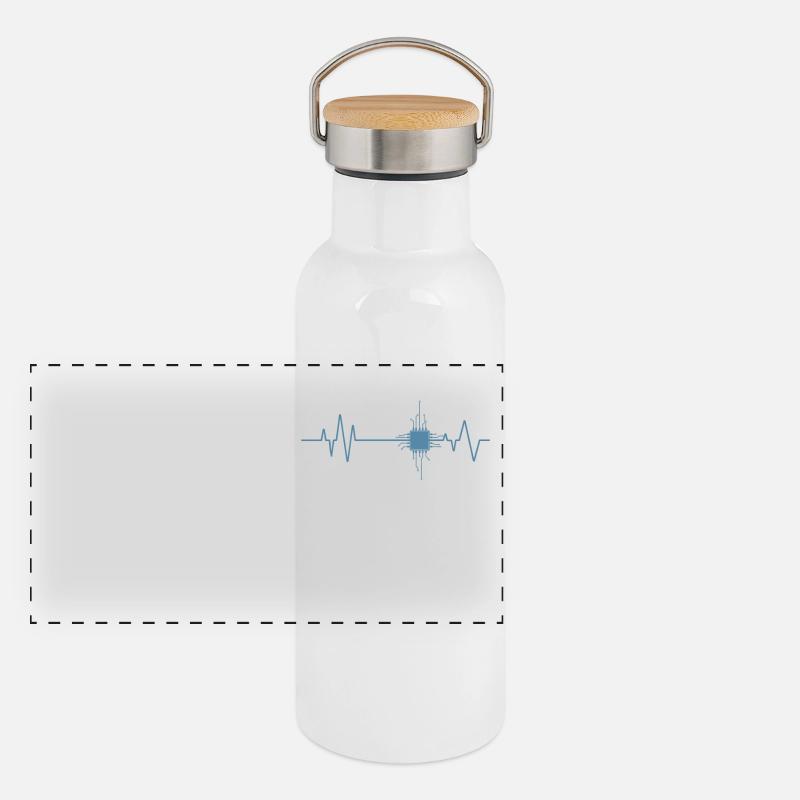 Herzschlag Chip Elektronik Beruf Technik Panorama Thermosflasche mit Bambusdeckel