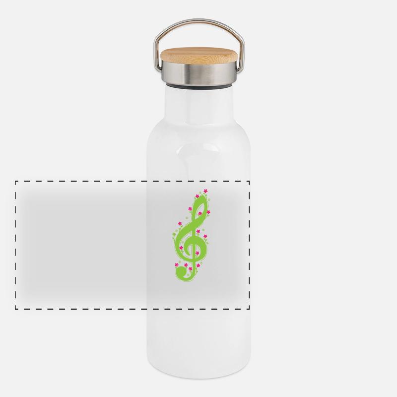 Clef avec musique de fleurs Gourde isotherme avec bouchon en bambou