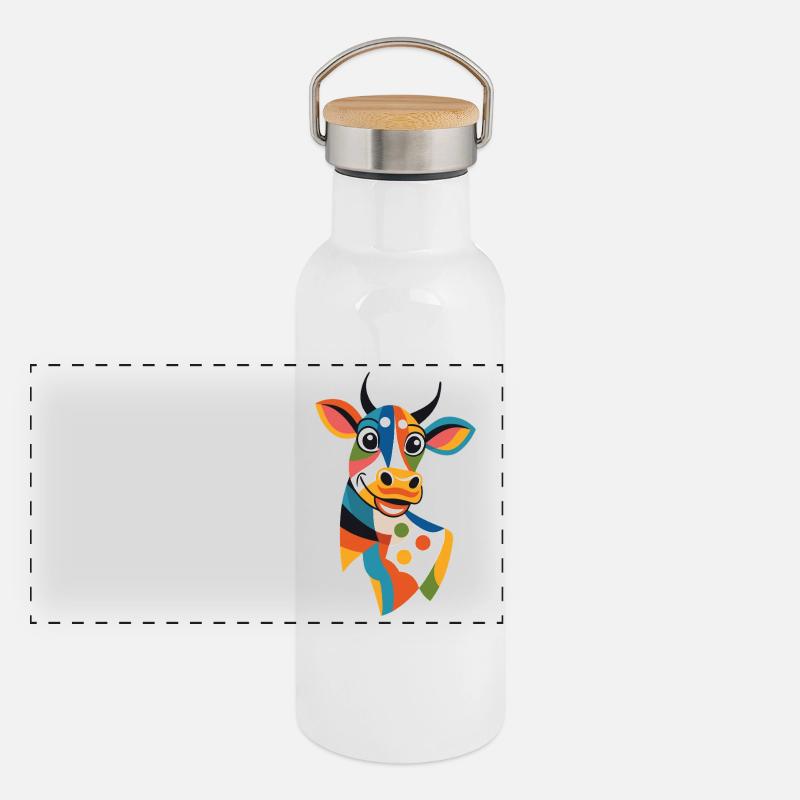 Drôle de vache colorée Gourde isotherme avec bouchon en bambou