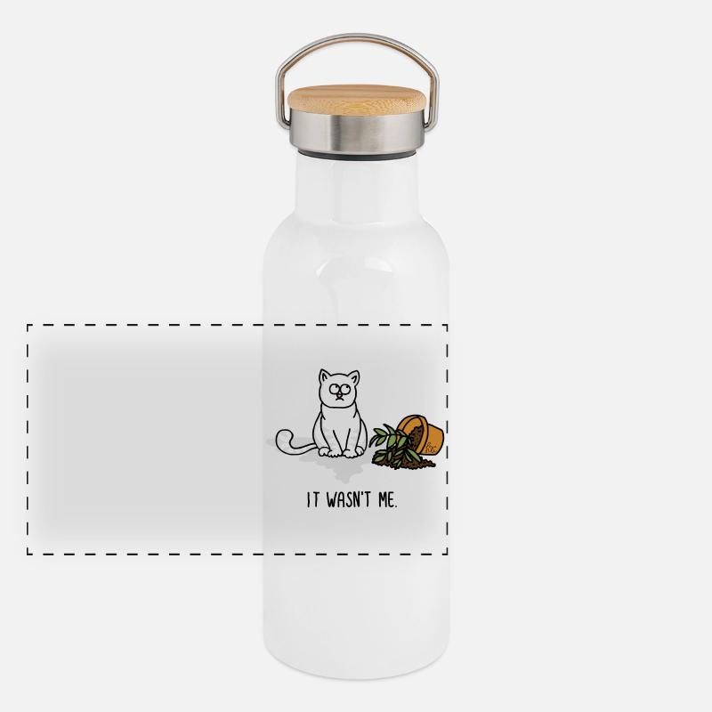 Ce n’était pas moi – Pot de fleurs à motif de chat drôle Gourde isotherme avec bouchon en bambou