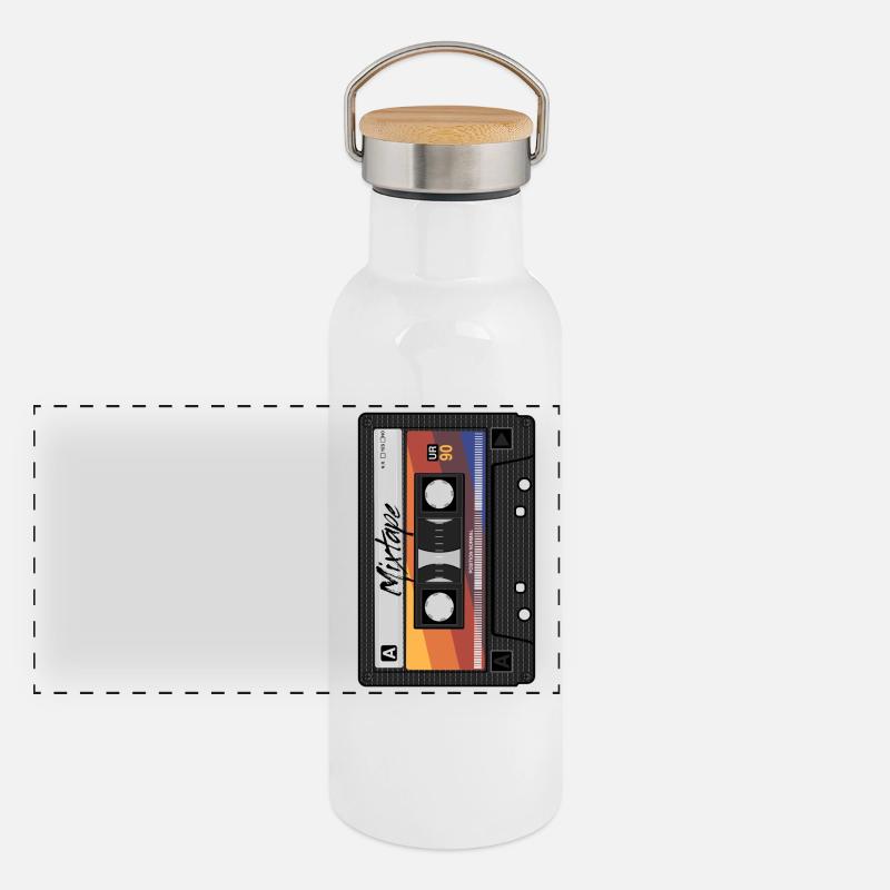 Mixtape Cassette 90s Party 80s Retro Tape Gourde isotherme avec bouchon en bambou