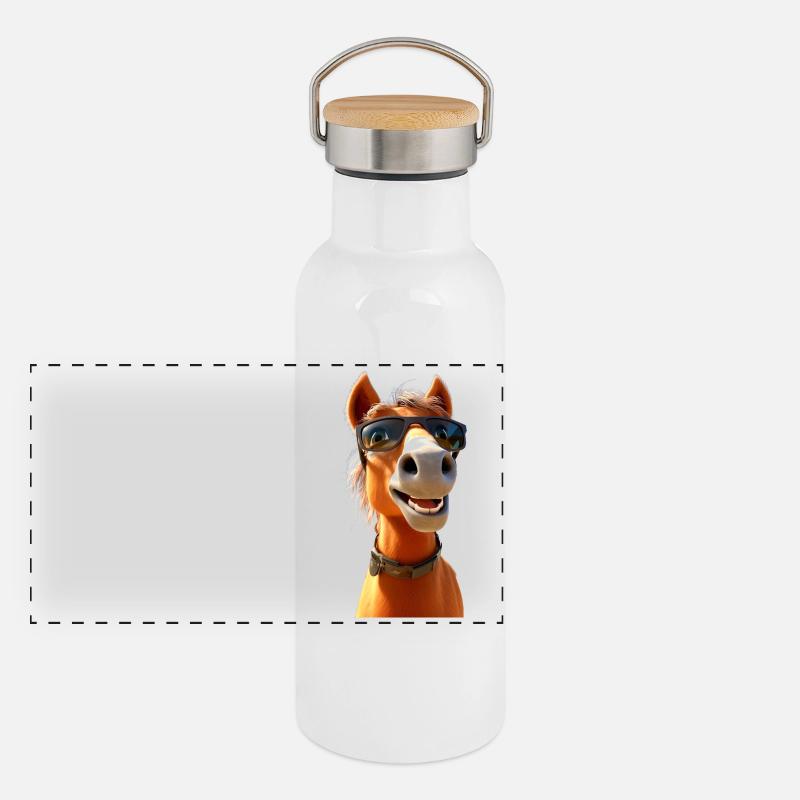 Pferd Pferdemädchen Reiterin Pony Stall Pferde Panorama Thermosflasche mit Bambusdeckel