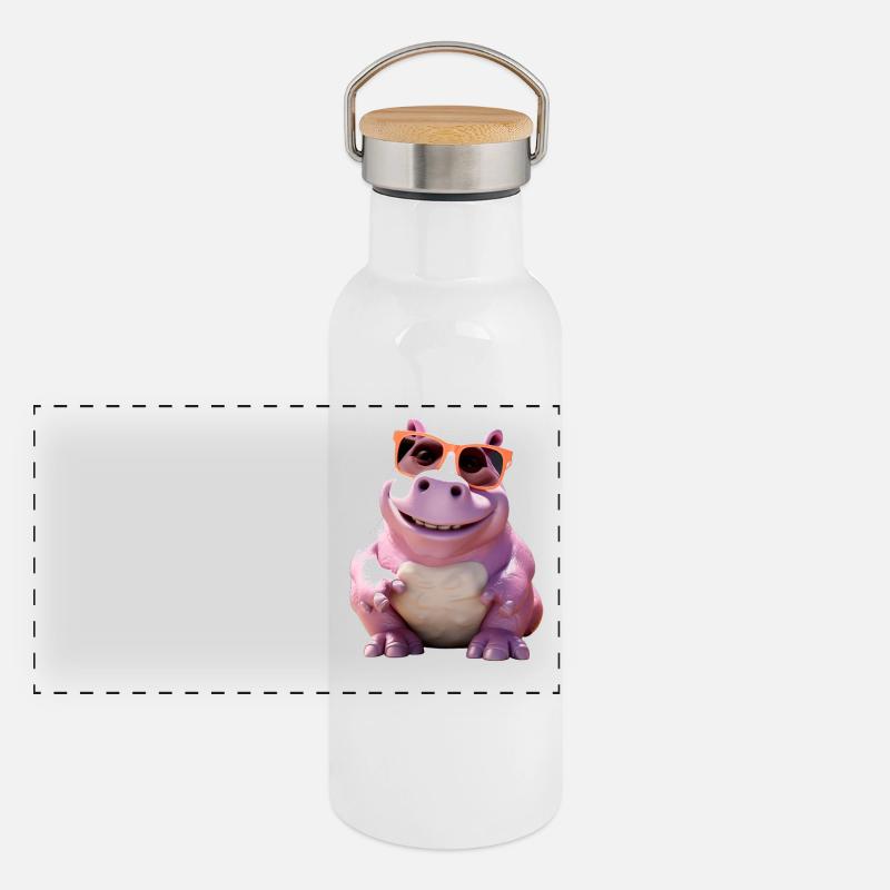 Nilpferd Flusspferd Papa Hippopotamus Cooles Hippo Panorama Thermosflasche mit Bambusdeckel