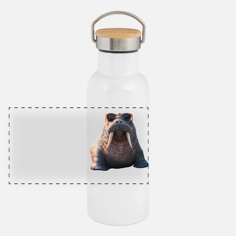 Walrus, tusks, seal, wild Pacific walruses Panoramic Thermal Bottle with Bamboo Lid
