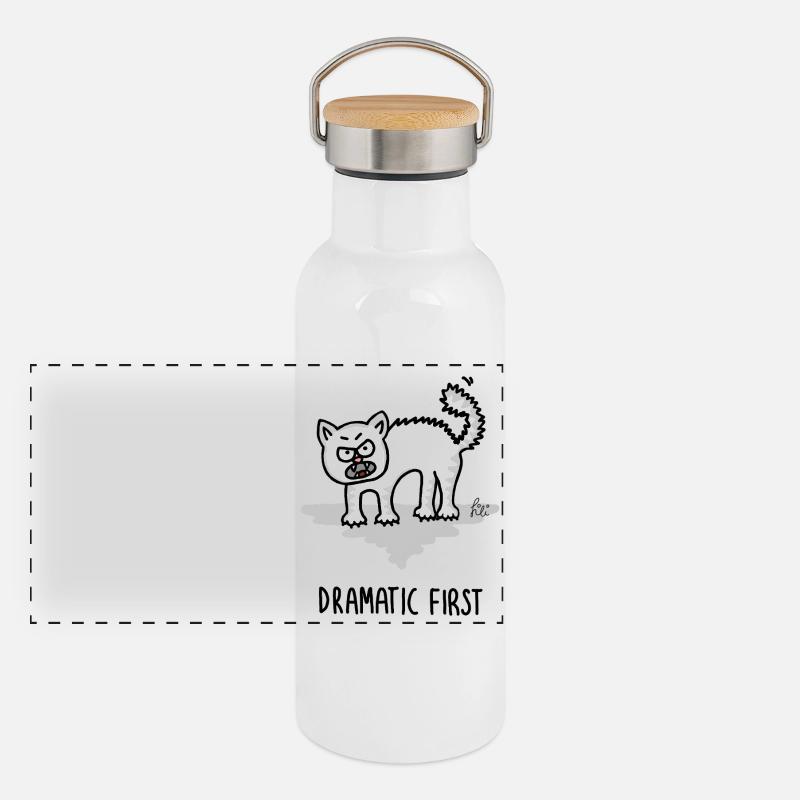 Dramatic First – Katze im Drama-Modus Panorama Thermosflasche mit Bambusdeckel