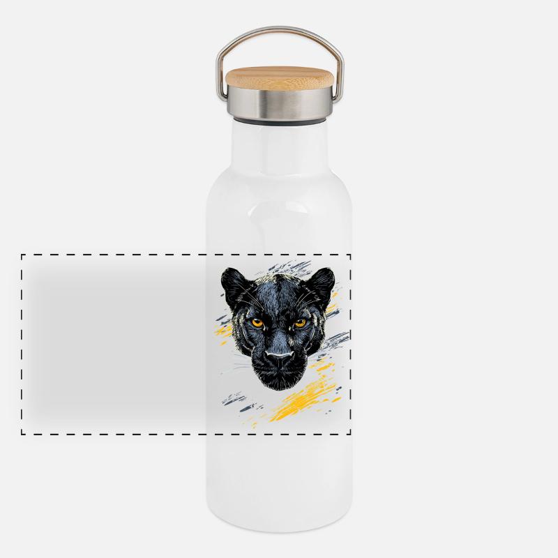 Panther Leopard Raubkatze Süße Großkatze Panter Panorama Thermosflasche mit Bambusdeckel