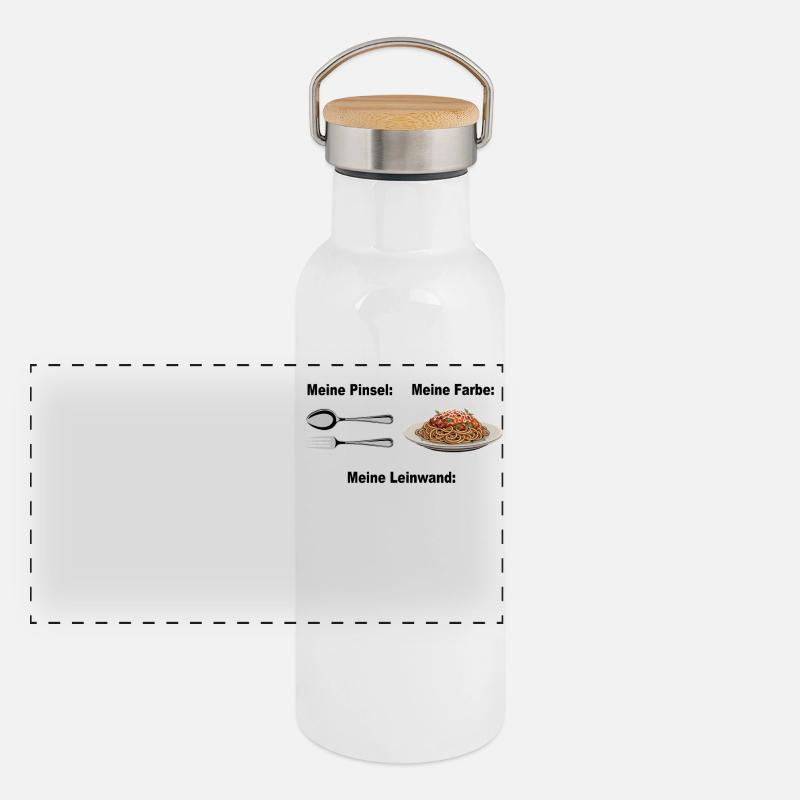 Spaghetti Bolognese Pinsel Farbe Leinwand Pasta Panorama Thermosflasche mit Bambusdeckel