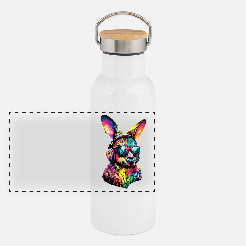 Wallaby Australien Outback Wildes Süßes Känguru Panorama Thermosflasche mit Bambusdeckel