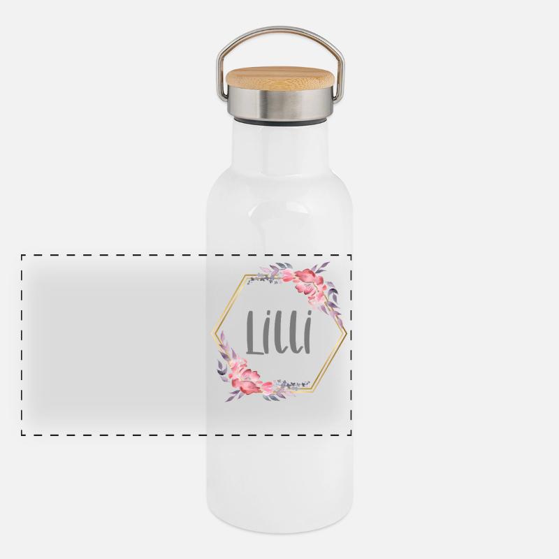 Lilli Girl Name Personalized Gift - Panoramic Thermal Bottle with Bamboo Lid - white
