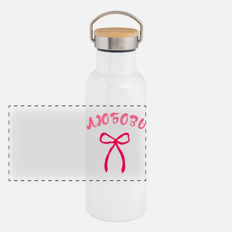 Liebe rosa Schleife - Любовь бант Panorama Thermosflasche mit Bambusdeckel