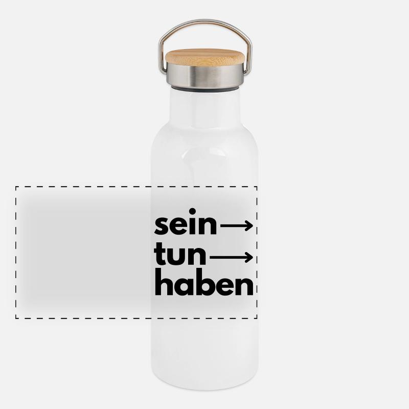 Sein. Tun. Haben - Panorama Thermosflasche mit Bambusdeckel - Weiß