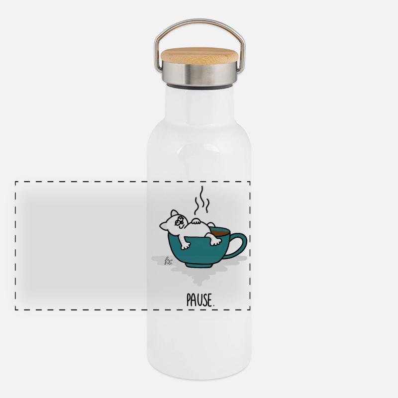 Pause - Chill mal - Me time - Kaffeezeit - Katze Panorama Thermosflasche mit Bambusdeckel