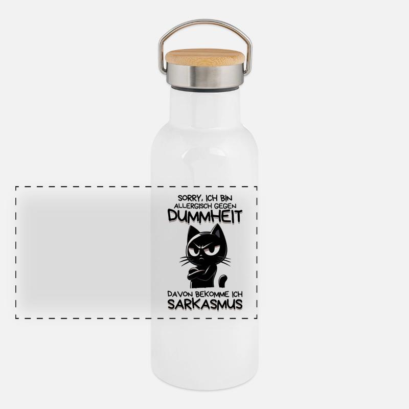 Allergisch gegen Dummheit – Katze mit Sarkasmus Panorama Thermosflasche mit Bambusdeckel