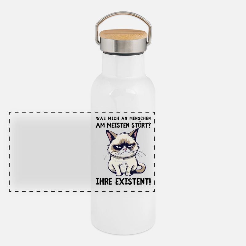 Deine Existenz - Mies gelaunte Katze mit Hassblick Panorama Thermosflasche mit Bambusdeckel