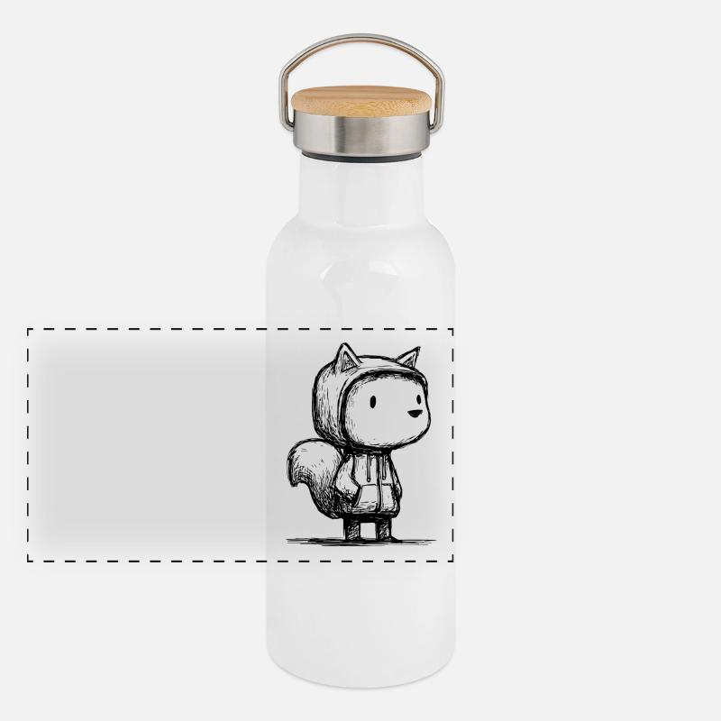 Kawaii Squirrel Cartoon Sketch – Cute Panoramic Thermal Bottle with Bamboo Lid