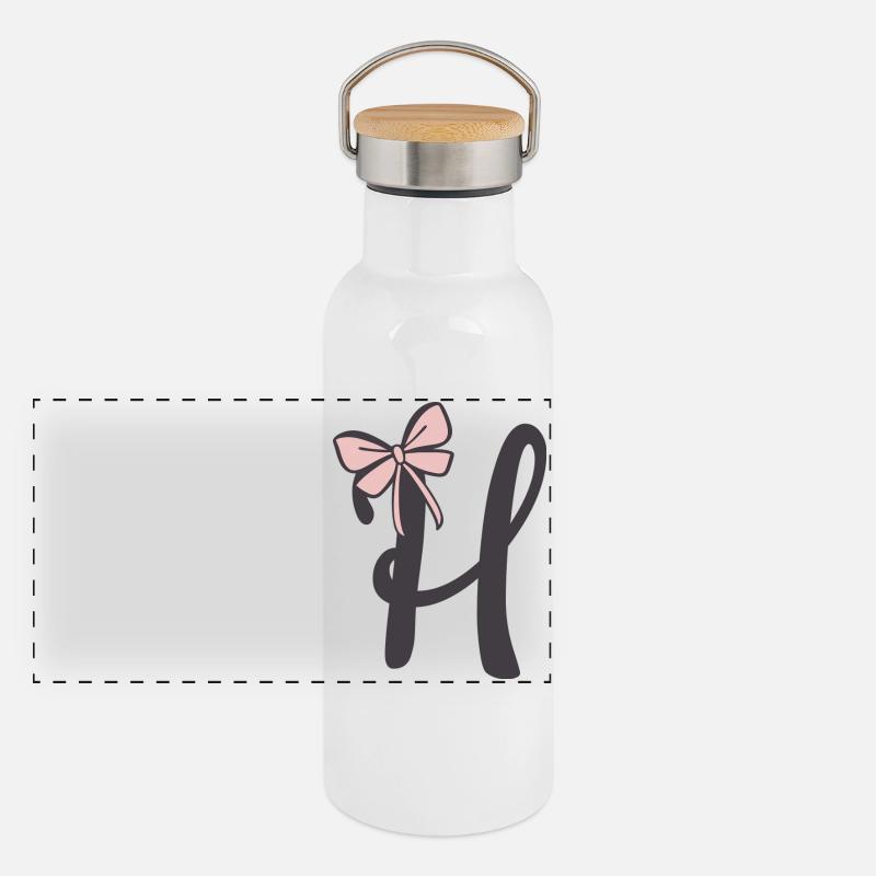 Initial letter H Ribbon Panoramic Thermal Bottle with Bamboo Lid