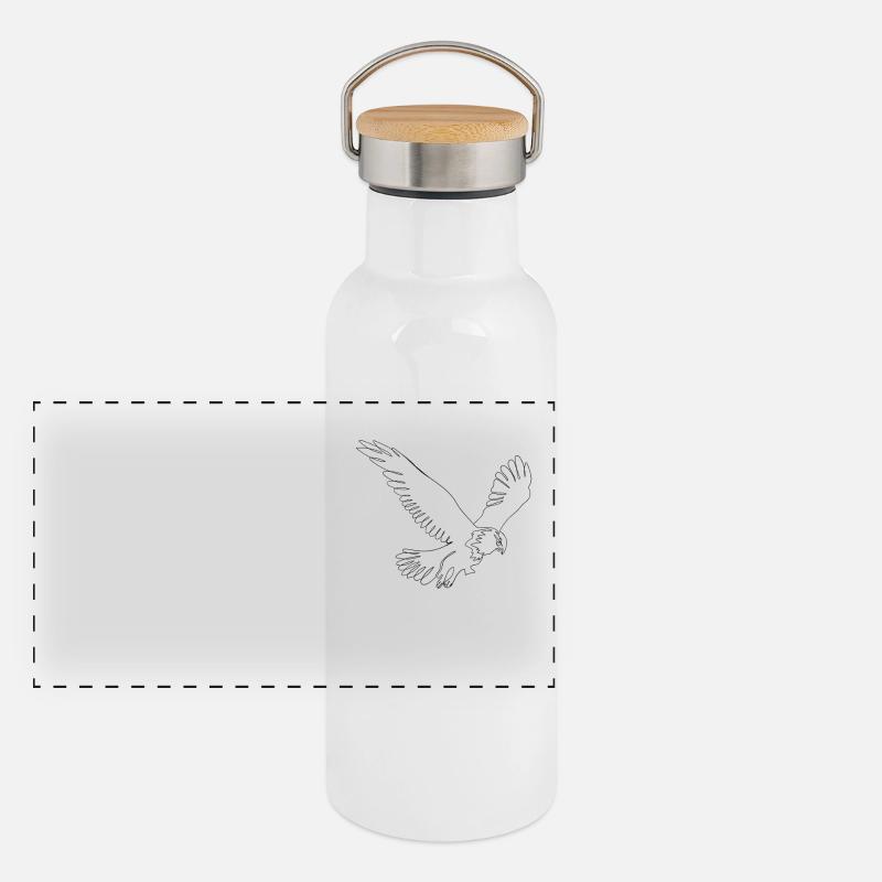 One Line Art Adler mit einem Strich gezeichnet Panorama Thermosflasche mit Bambusdeckel