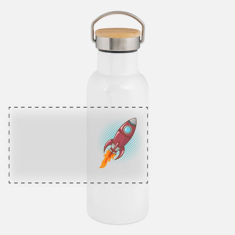 Comic Rocket Spaceship Spacecraft Missile Gourde isotherme avec bouchon en bambou