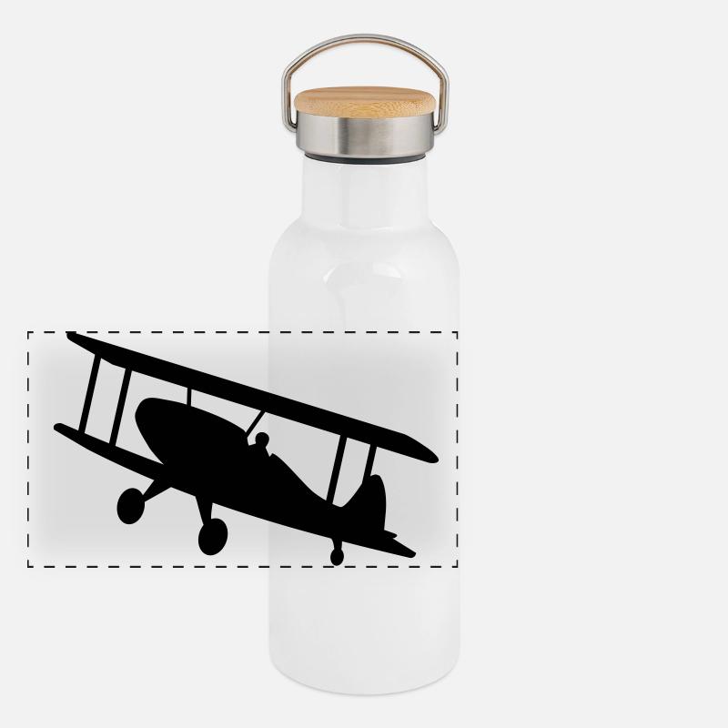 flugzeug luftfahrt doppeldecker Panorama Thermosflasche mit Bambusdeckel
