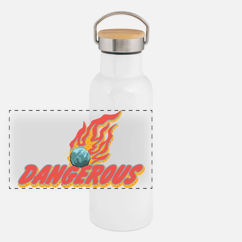Gefährlich – Flammender Meteor Statement Panorama Thermosflasche mit Bambusdeckel