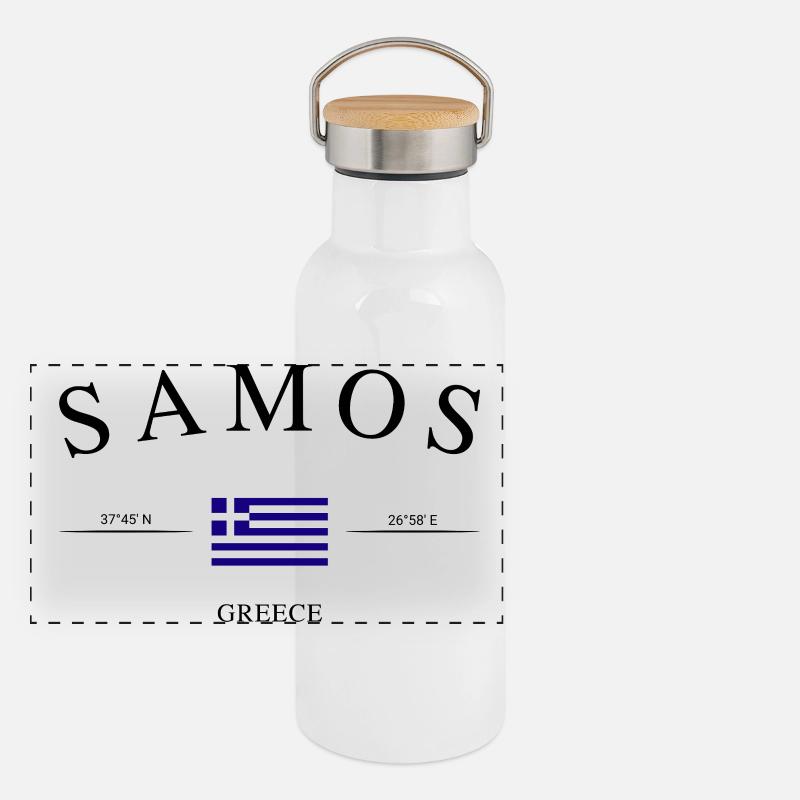 Samos, Grèce – Souvenir et cadeau de vacances Gourde isotherme avec bouchon en bambou