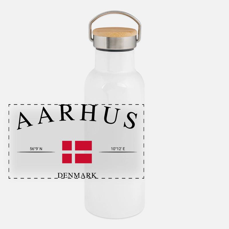Aarhus Dänemark – Urlaub Souvenir & Geschenk Panorama Thermosflasche mit Bambusdeckel