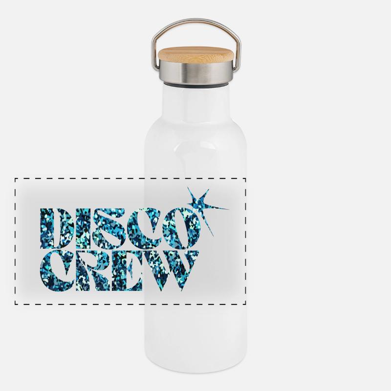 Disco Crew Glitter Blue Typographie Gourde isotherme avec bouchon en bambou