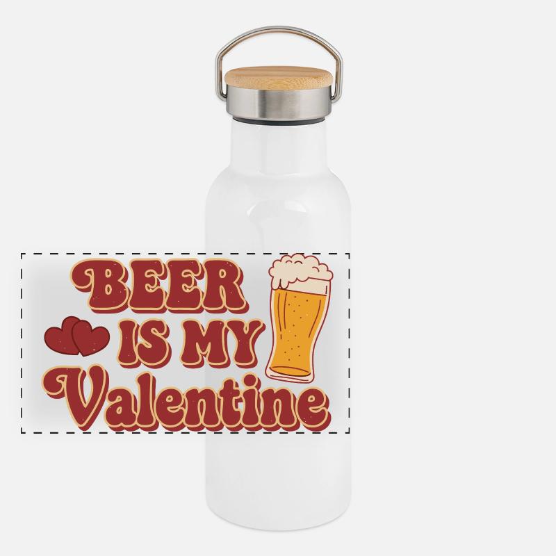 Beer Is My Valentine – Design rétro Bier Gourde isotherme avec bouchon en bambou