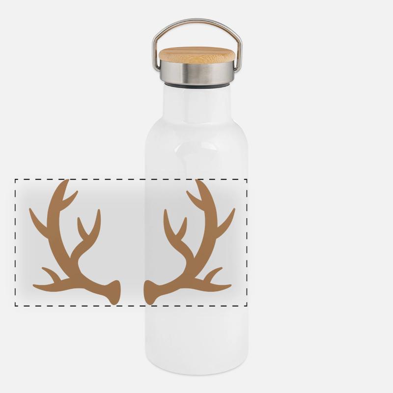 Braune Hirschgeweih-Silhouette Panorama Thermosflasche mit Bambusdeckel