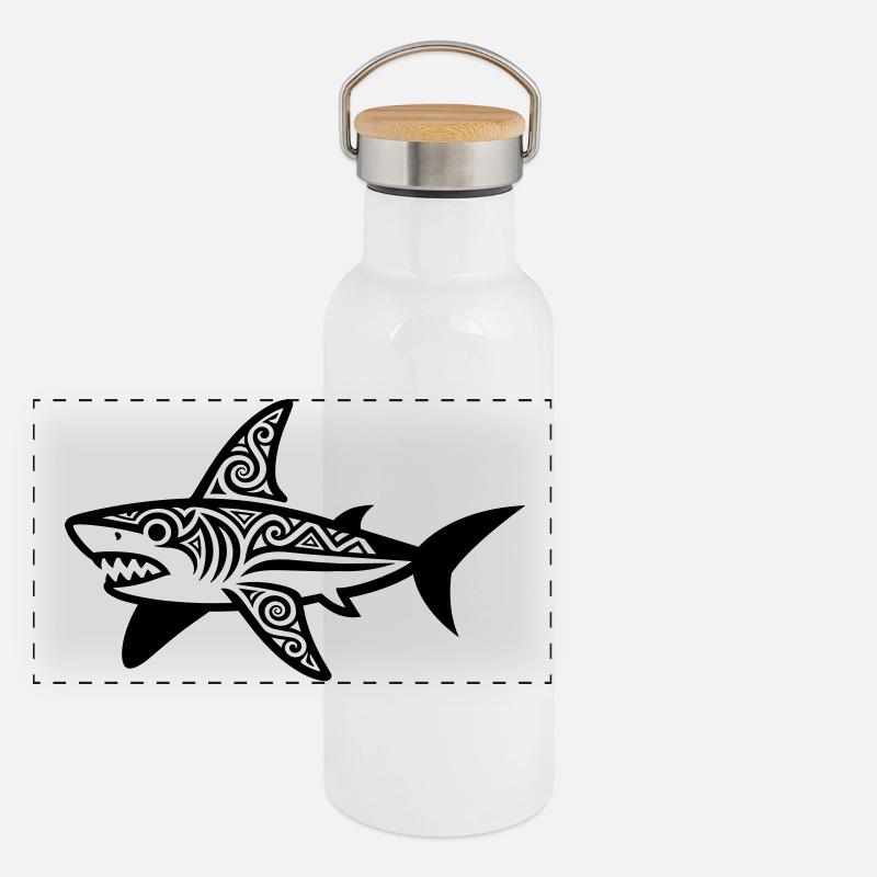 Maori-Hai Panorama Thermosflasche mit Bambusdeckel