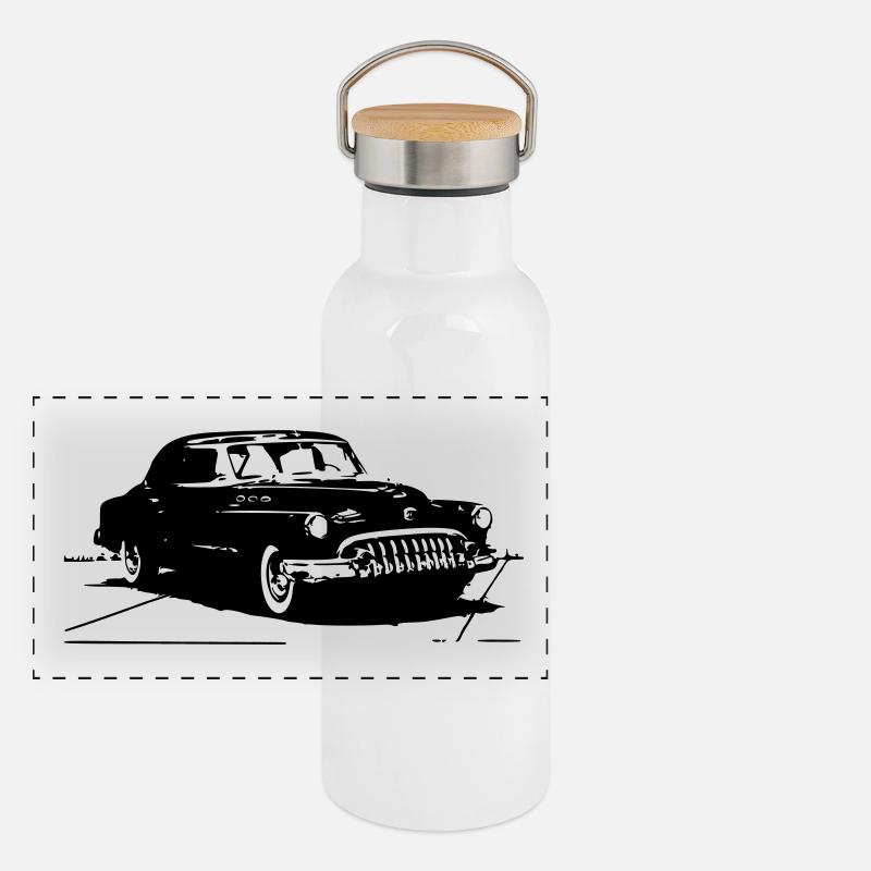 Car Auto Fahrzeug Oldtimer Panorama Thermosflasche mit Bambusdeckel