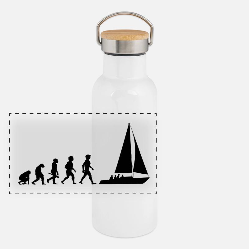 Evolution Segeln Segelboot Segelschiff Panorama Thermosflasche mit Bambusdeckel