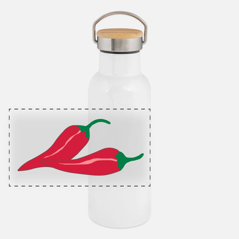 Chilli Chilischote scharf Panorama Thermosflasche mit Bambusdeckel